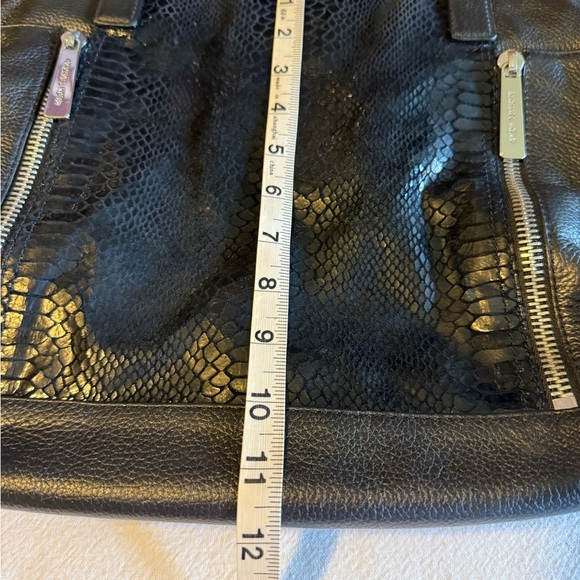 Michael Kors Black Leather Python Tote / Bag / Crossbody with Silver Hardware - Picture 13 of 16